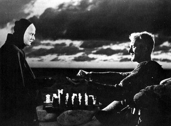 Bengt Ekerot and Max von Sydow in Ingmar Bergman's "The Seventh Seal"