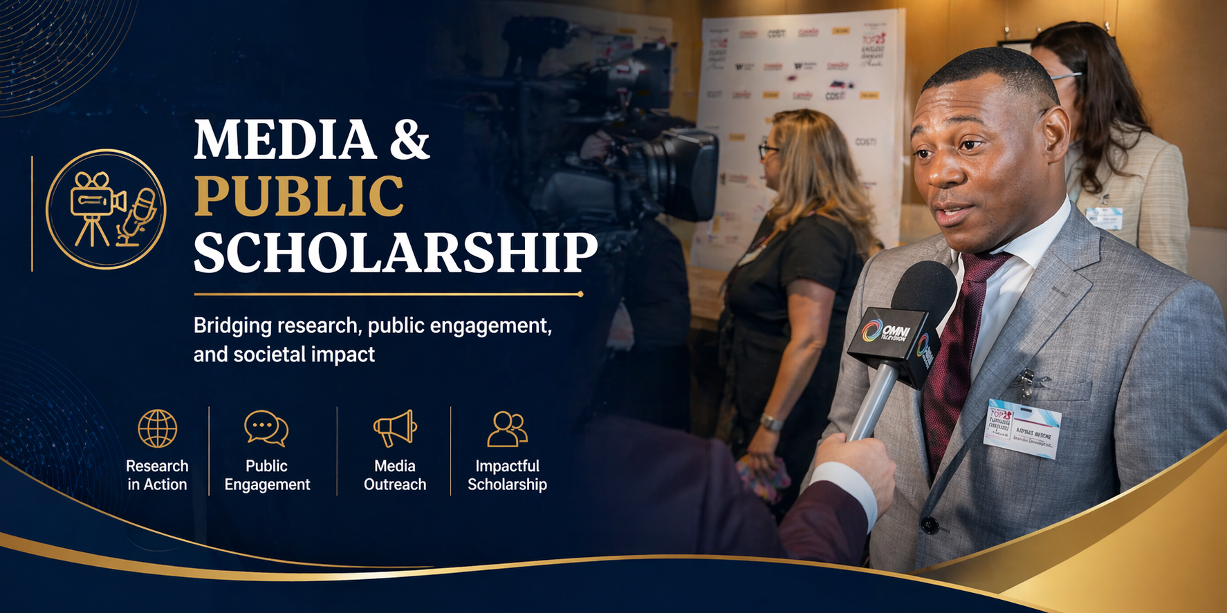 Dr. Aloysius Anyichie being interviewed by media at a professional event representing public scholarship and research impact